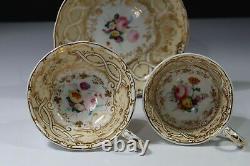 Antique 19thc Floral Gold Davenport Longport Staffordshire Cups Saucer AB4