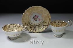 Antique 19thc Floral Gold Davenport Longport Staffordshire Cups Saucer AB4