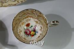 Antique 19thc Floral Gold Davenport Longport Staffordshire Cups Saucer AB4