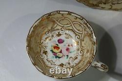 Antique 19thc Floral Gold Davenport Longport Staffordshire Cups Saucer AB4