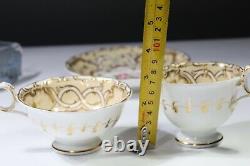Antique 19thc Floral Gold Davenport Longport Staffordshire Cups Saucer AB4