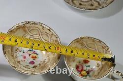 Antique 19thc Floral Gold Davenport Longport Staffordshire Cups Saucer AB4