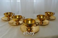 Antique 5 T&V Limoges Chryso Ceramics Mat Healey Gold-Tone Demi Cups & Saucers