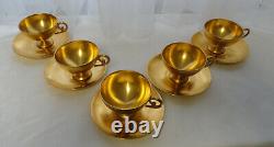 Antique 5 T&V Limoges Chryso Ceramics Mat Healey Gold-Tone Demi Cups & Saucers