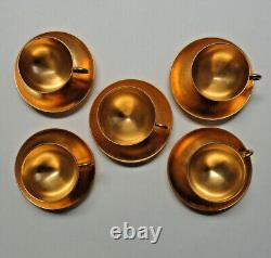 Antique 5 T&V Limoges Chryso Ceramics Mat Healey Gold-Tone Demi Cups & Saucers
