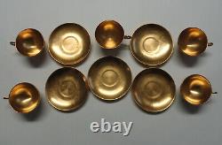 Antique 5 T&V Limoges Chryso Ceramics Mat Healey Gold-Tone Demi Cups & Saucers