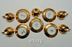 Antique 5 T&V Limoges Chryso Ceramics Mat Healey Gold-Tone Demi Cups & Saucers