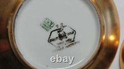 Antique 5 T&V Limoges Chryso Ceramics Mat Healey Gold-Tone Demi Cups & Saucers
