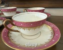Antique Adderley Bone China Pink Gold Tea Cups Saucers Cottagecore Set