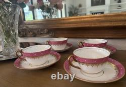 Antique Adderley Bone China Pink Gold Tea Cups Saucers Cottagecore Set