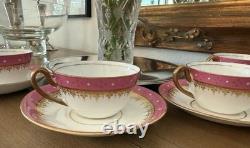 Antique Adderley Bone China Pink Gold Tea Cups Saucers Cottagecore Set