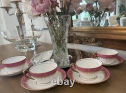 Antique Adderley Bone China Pink Gold Tea Cups Saucers Cottagecore Set