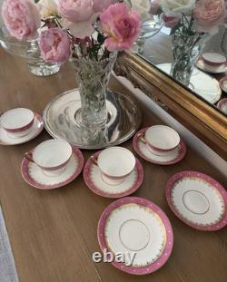 Antique Adderley Bone China Pink Gold Tea Cups Saucers Cottagecore Set