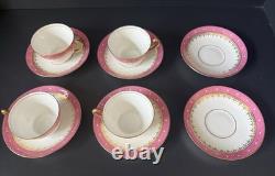 Antique Adderley Bone China Pink Gold Tea Cups Saucers Cottagecore Set