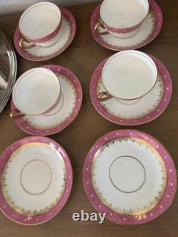 Antique Adderley Bone China Pink Gold Tea Cups Saucers Cottagecore Set