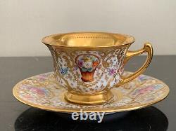 Antique Ambrosius Lamm Dresden Porcelain Gold Gilt & Floral Decorated Demitasse