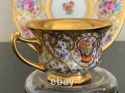 Antique Ambrosius Lamm Dresden Porcelain Gold Gilt & Floral Decorated Demitasse