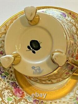 Antique Ambrosuis Lamm Dresden Hand Painted Raised Gold Cup Saucer
