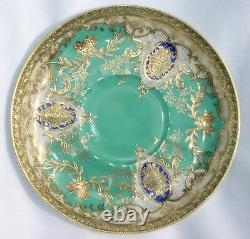 Antique August Warnecke Porcelain Green Gold Rococo Cup Saucer Porzellan Germany