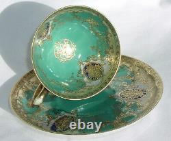 Antique August Warnecke Porcelain Green Gold Rococo Cup Saucer Porzellan Germany