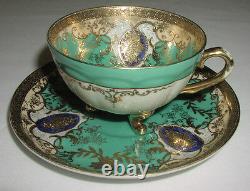 Antique August Warnecke Porcelain Green Gold Rococo Cup Saucer Porzellan Germany