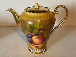 Antique Aynsley Golden Orchard Handpainted Fruit Coffee Pot/5 Cups&Saucers/C&S