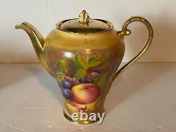 Antique Aynsley Golden Orchard Handpainted Fruit Coffee Pot/5 Cups&Saucers/C&S