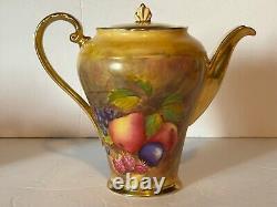 Antique Aynsley Golden Orchard Handpainted Fruit Coffee Pot/5 Cups&Saucers/C&S