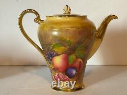 Antique Aynsley Golden Orchard Handpainted Fruit Coffee Pot/5 Cups&Saucers/C&S