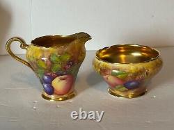 Antique Aynsley Golden Orchard Handpainted Fruit Coffee Pot/5 Cups&Saucers/C&S