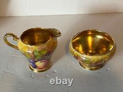 Antique Aynsley Golden Orchard Handpainted Fruit Coffee Pot/5 Cups&Saucers/C&S