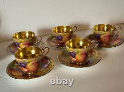Antique Aynsley Golden Orchard Handpainted Fruit Coffee Pot/5 Cups&Saucers/C&S