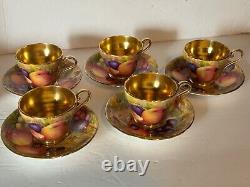 Antique Aynsley Golden Orchard Handpainted Fruit Coffee Pot/5 Cups&Saucers/C&S