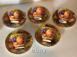 Antique Aynsley Golden Orchard Handpainted Fruit Coffee Pot/5 Cups&Saucers/C&S