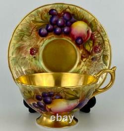 Antique Aynsley Orchard Gold Gilt Cup & Saucer Signed c1939 Still Life Fruits