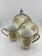 Antique Bavaria Demitasse Cups & Saucers Floral Gold Germany Set Of 2