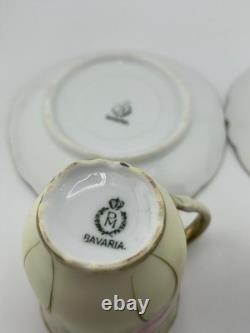 Antique Bavaria Demitasse Cups & Saucers Floral Gold Germany Set of 2