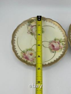 Antique Bavaria Demitasse Cups & Saucers Floral Gold Germany Set of 2