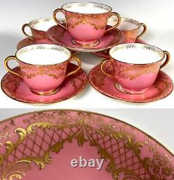 Antique Belle Epoch Raised Gold Enamel Cup & Saucer Set, 1895-1902 Royal Doulton