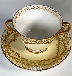 Antique Belle Epoch Raised Gold Enamel Cup & Saucer Set, 1895-1902 Royal Doulton