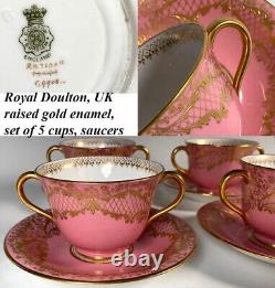 Antique Belle Epoch Raised Gold Enamel Cup & Saucer Set, 1895-1902 Royal Doulton