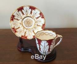 Antique Brown Westhead Moore Cauldon Cranberry & Gold Demitasse Cup & Saucer Set