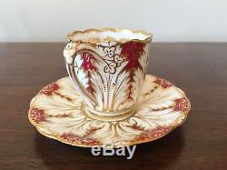 Antique Brown Westhead Moore Cauldon Cranberry & Gold Demitasse Cup & Saucer Set