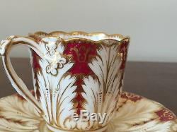 Antique Brown Westhead Moore Cauldon Cranberry & Gold Demitasse Cup & Saucer Set