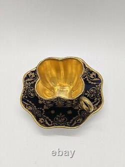 Antique COALPORT 1875 Enameled Jeweled Gilded Porcelain Cup & Saucer 6-21-208