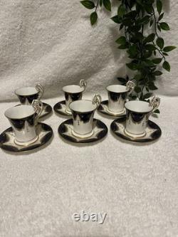 Antique COALPORT Demitasse Cup & Saucer GOLD COBALT BLUE x 6