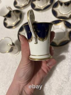 Antique COALPORT Demitasse Cup & Saucer GOLD COBALT BLUE x 6