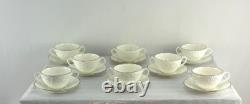 Antique COALPORT England Bouillon Cups & Saucers Set of 8 White and Gold