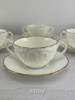 Antique COALPORT England Bouillon Cups & Saucers Set of 8 White and Gold