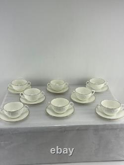 Antique COALPORT England Bouillon Cups & Saucers Set of 8 White and Gold